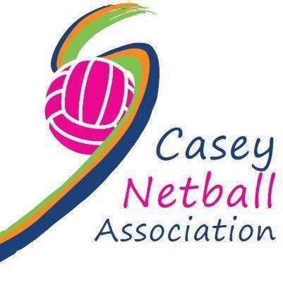 Casey Netball Association Logo- pink ball with green, blue and orange around it