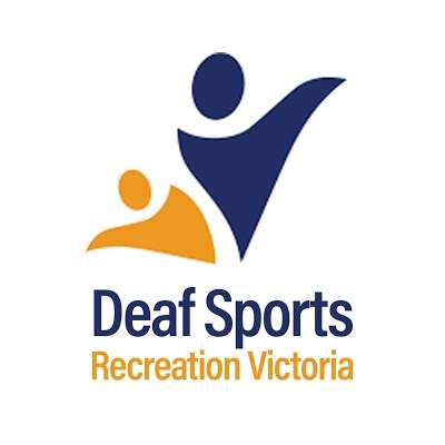 Logo for Deaf Sports Recreation Victoria, featuring stylized figures in blue and orange, promoting inclusivity in sports for the deaf community.