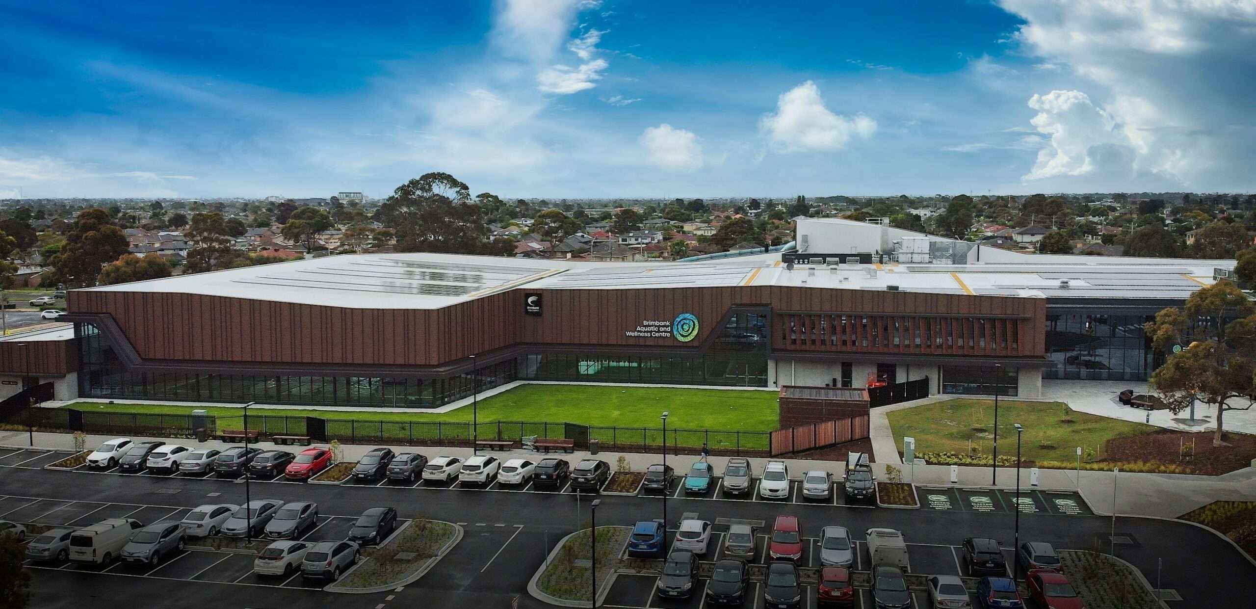 Brimbank Leisure Centre building from a drone viewpoint