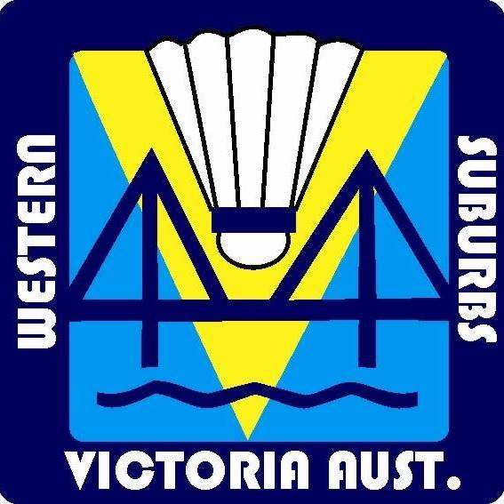 Navy blue background with white text and shuttle cock.