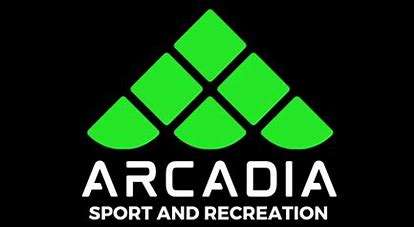 Logo for Arcadia Sport and Recreation featuring a green triangular design above bold white text.