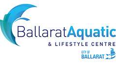 Logo of the Ballarat Aquatic and Lifestyle Centre, featuring a wave graphic and text in blue and purple.