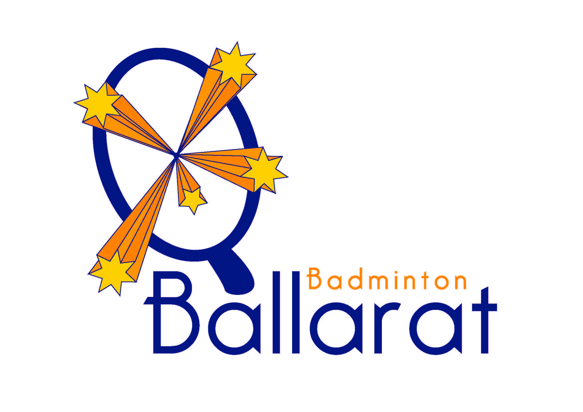 Logo of Ballarat Badminton featuring a shuttlecock and stars, with "Ballarat" in blue text below.