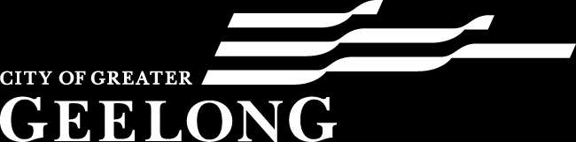 Logo of the City of Greater Geelong featuring stylized lines and bold text in black and white.