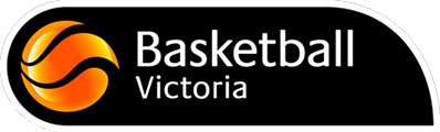Logo of Basketball Victoria, featuring an orange basketball symbol and the text "Basketball Victoria" on a black background.
