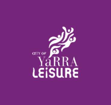 Logo of City of Yarra Leisure featuring abstract figures in motion on a vibrant purple background.