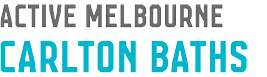 Grey and blue writing Active Melbourne Carlton Baths.