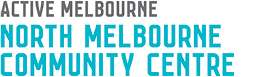 Dark grey and sea blue writing North Melbourne Community Centre.