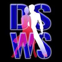 black back ground with 2 people in a dance pose with blue text.