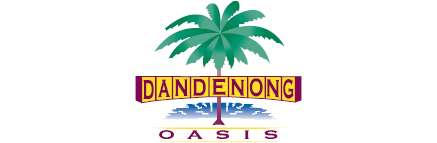 Colorful logo for Dandenong Oasis, featuring a palm tree and vibrant text.