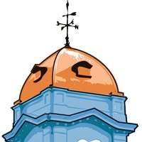 a blue and orange house top.