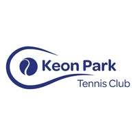 Navy text on white background with a tennis ball.