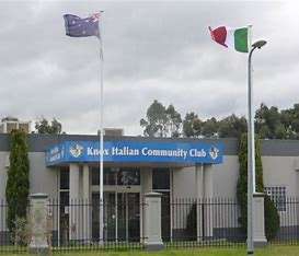 Image displays the Knox Italian Community Club building, out the front of the building is one Australia flag and one Italian Flag. There is a big blue sign with white writing that says Knox Italian Community Centre.
