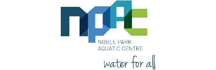 Logo of the Nevell Park Aquatic Centre (NPAC) featuring blue and green text, accompanied by the slogan "water for all".