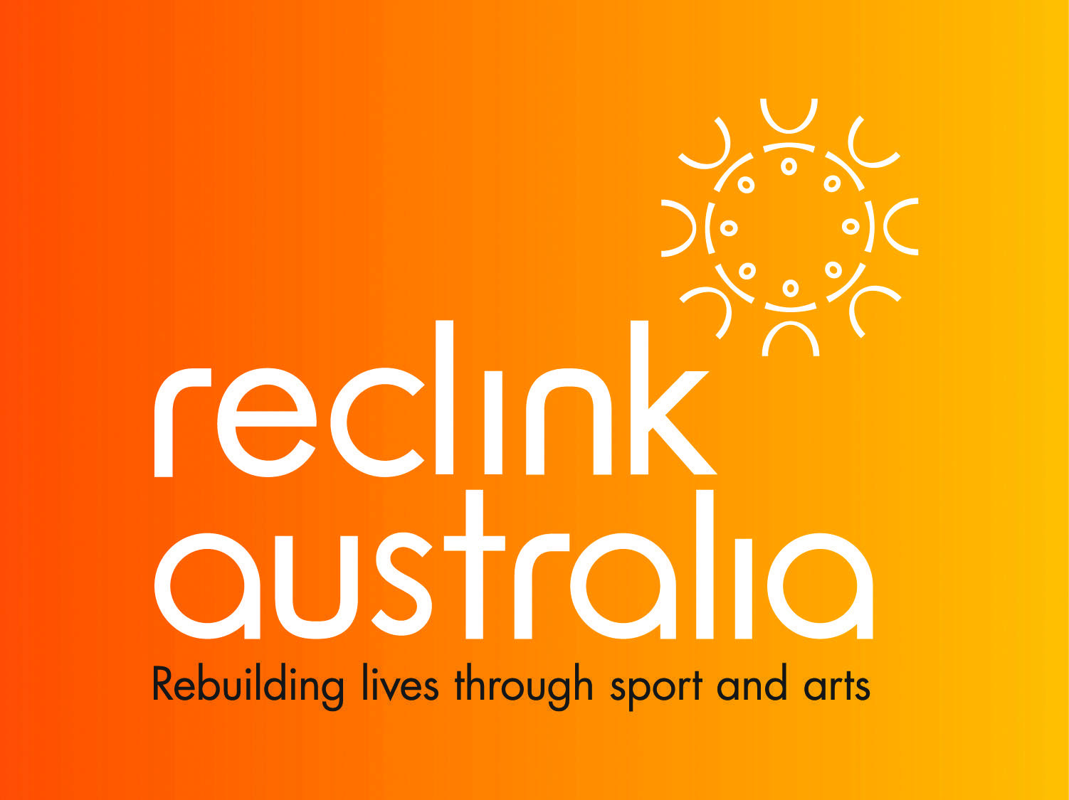 Logo of Reconnect Australia, featuring a vibrant gradient background and the tagline "Rebuilding lives through sport and arts."