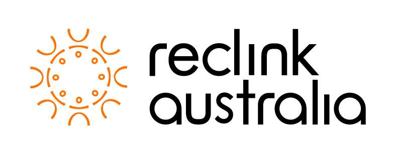 The logo for Reclink Australia with an orange image to the left and black writing
