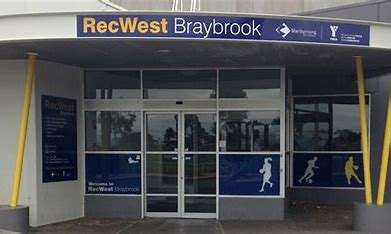 Image displays the RecWest Braybrook building. RecWest signage background is blue and yellow and white wording