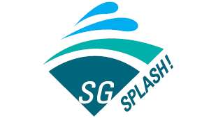 A blue and green logo for SG Splash