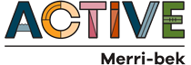 Logo for "ACTIVE Merri-bek," featuring colorful, stylized letters with a contemporary design.
