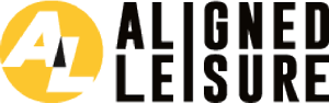 Logo of Aligned Leisure, featuring bold black text with a yellow circular element, showcasing the letters "A" and "L".