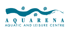 Logo of Aquarena Aquatic and Leisure Center featuring stylized waves and circles in teal color.