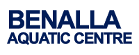 Logo of Benalla Aquatic Centre, featuring bold text in navy blue that reads "BENALLA AQUATIC CENTRE."