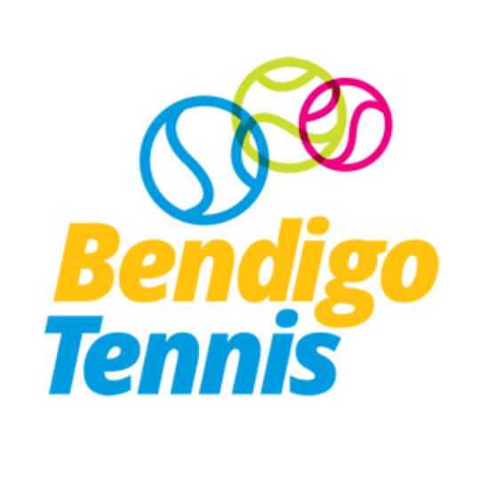 Orange and Blue text on white background with pink, green and blue tennis balls.