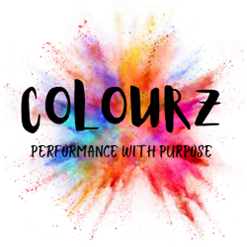 Colorful logo featuring the word "COLOURZ" with the tagline "Performance with Purpose," surrounded by vibrant splashes of paint.