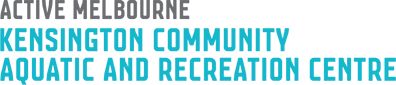 Grey and blue writing Active Melbourne Kensington Community Aquatic and Recreation Centre..