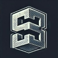 Stylized logo featuring a 3D 'S' and '3' design within a hexagonal outline, rendered in white against a dark background.
