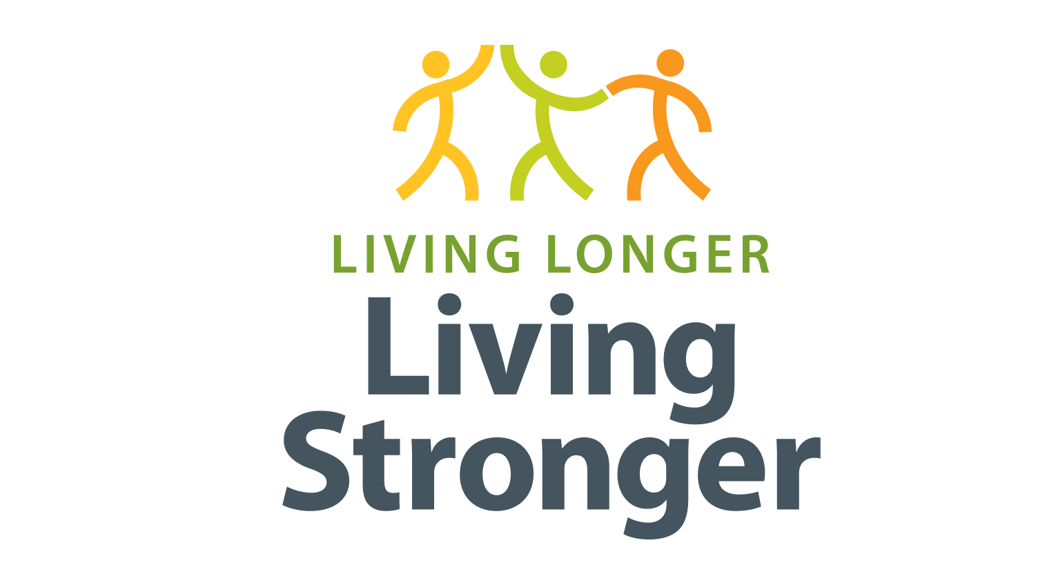 Logo featuring three stylized figures, with the text "LIVING LONGER Living Stronger" emphasizing health and vitality.