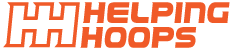 a bold orange logo stating Helping Hoops