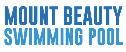Dark blue and light blue writing logo for Mount Beauty Swimming Pool.