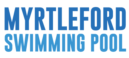 Dark blue and light blue writing logo for Myrtleford Swimming Pool.