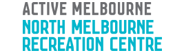 Dark grey and sea blue writing North Melbourne Recreation Centre.
