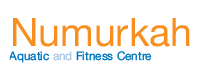 Logo for Numurkah Aquatic and Fitness Centre featuring the name in blue and orange text, emphasizing aquatic and fitness activities.