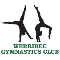 Green text with black images of people doing gymnastics.